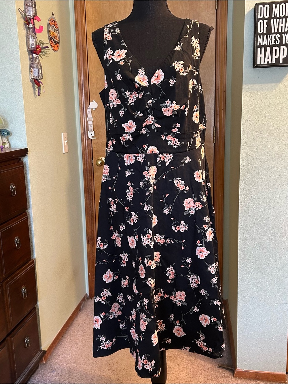 Torrid black and pink floral sleeveless fit and flare knee length dress size 14
